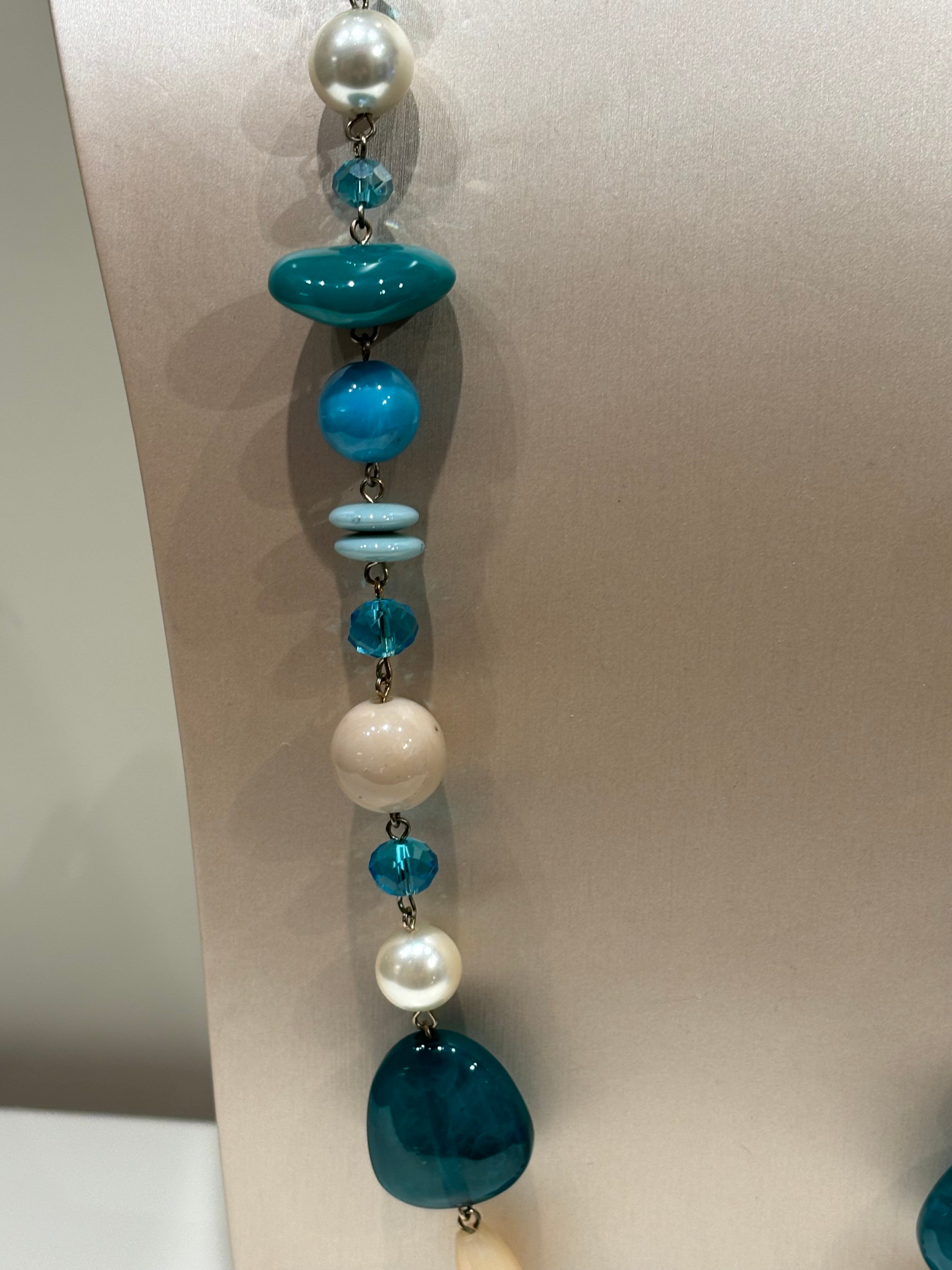 Collana lunga pietre turchesi e perle SODINI