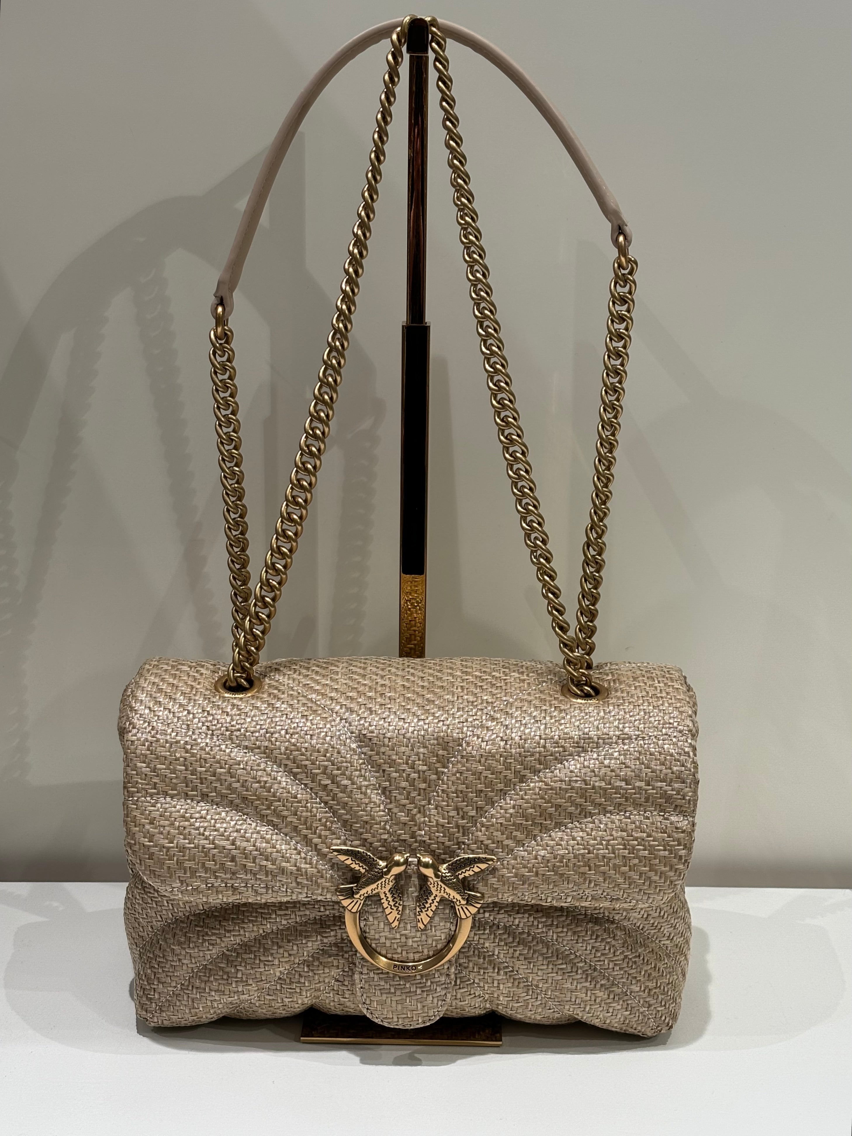 Borsa a spalla media in rafia PINKO