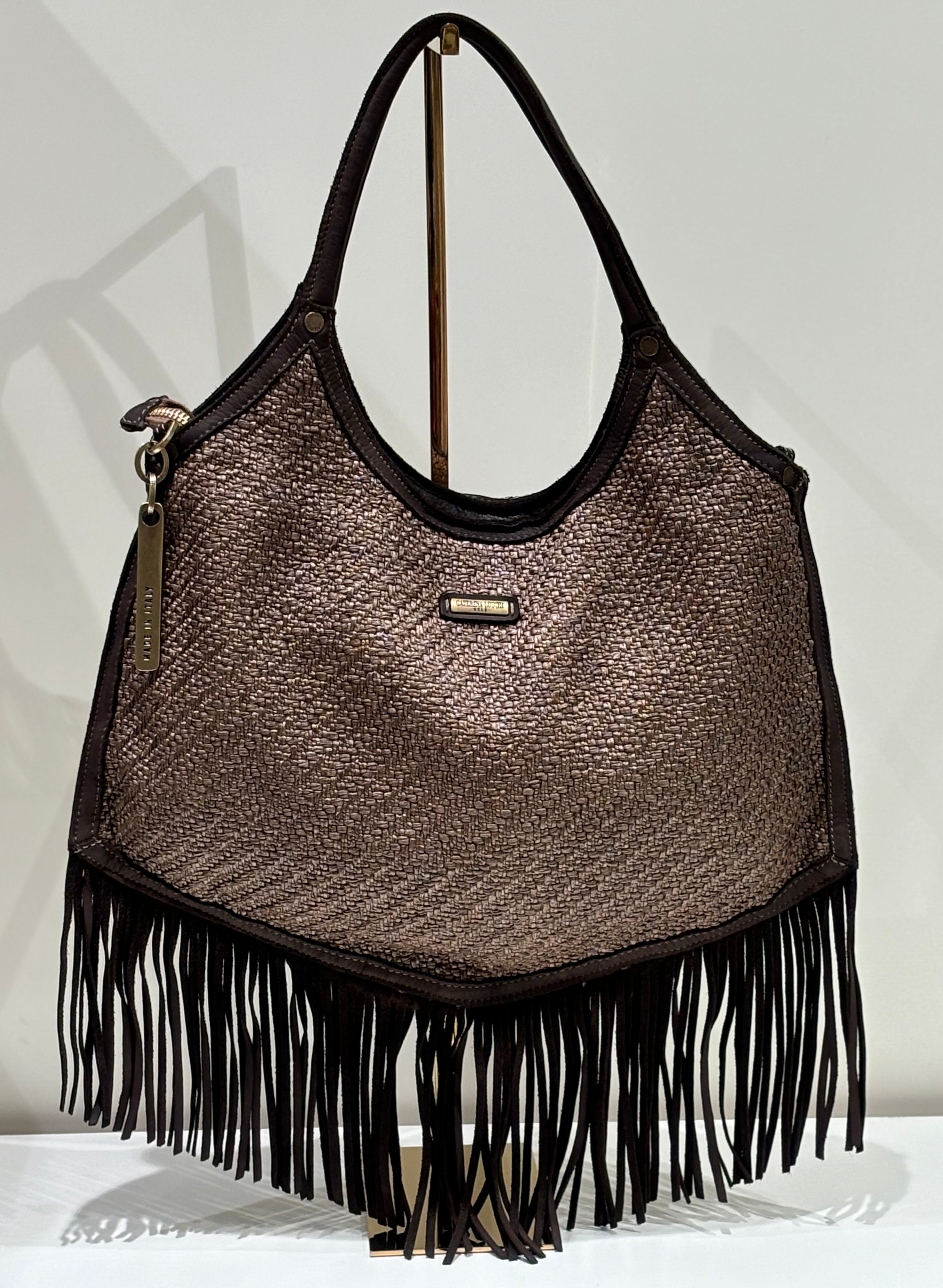 Borsa a spalla con frange in rafia CATERINA LUCCHI