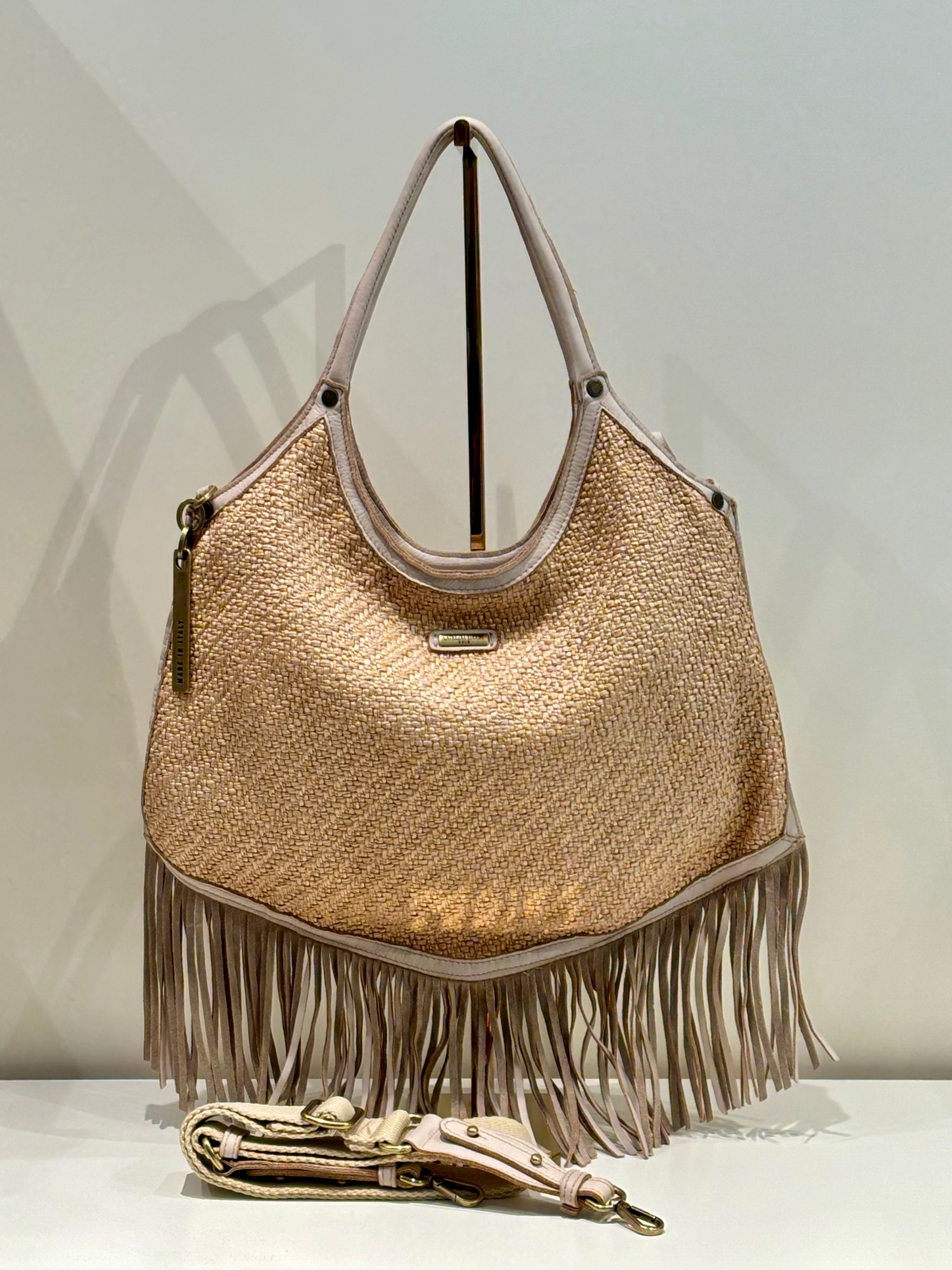 Borsa a spalla con frange in rafia CATERINA LUCCHI