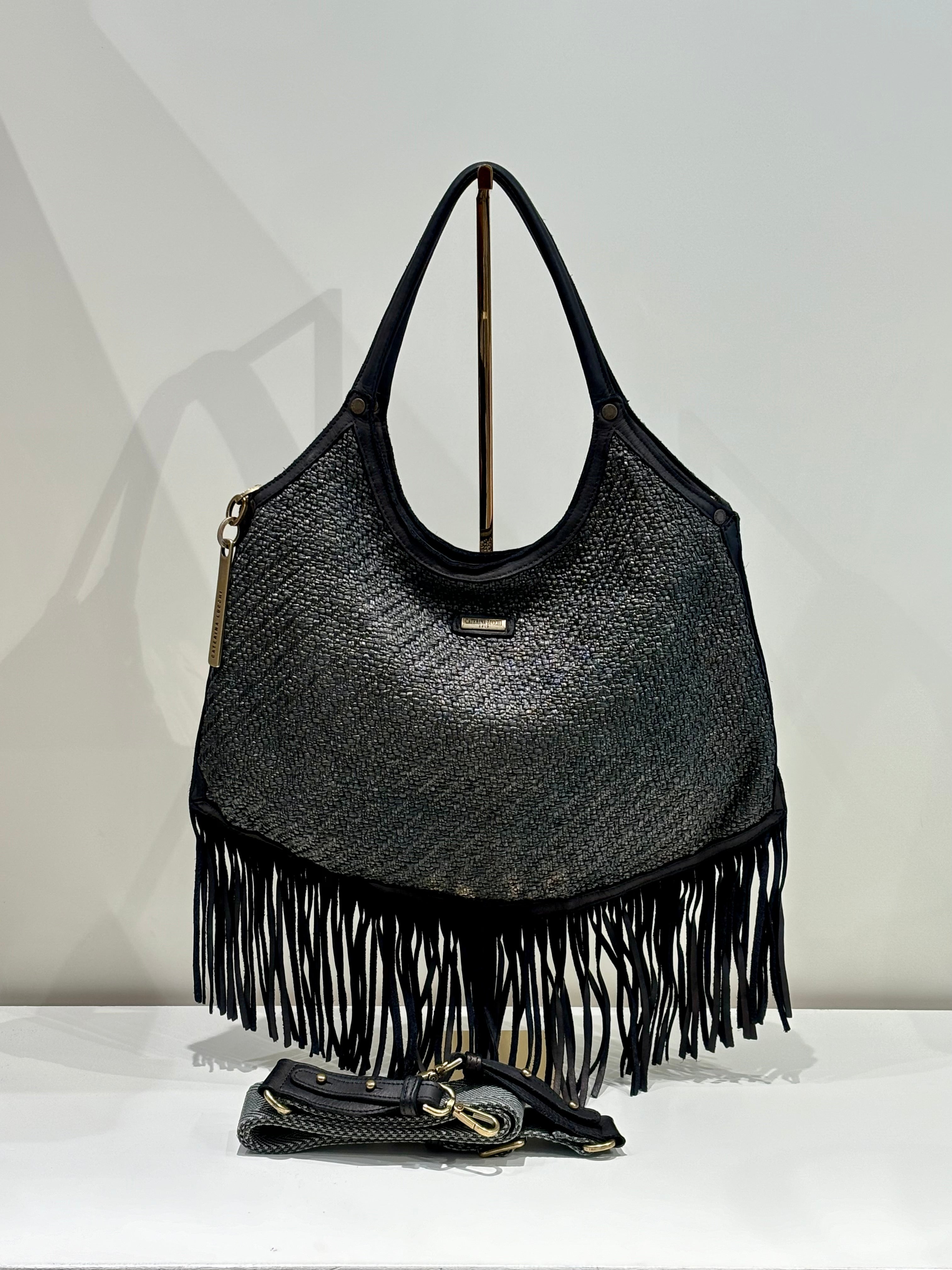 Borsa a spalla con frange in rafia CATERINA LUCCHI