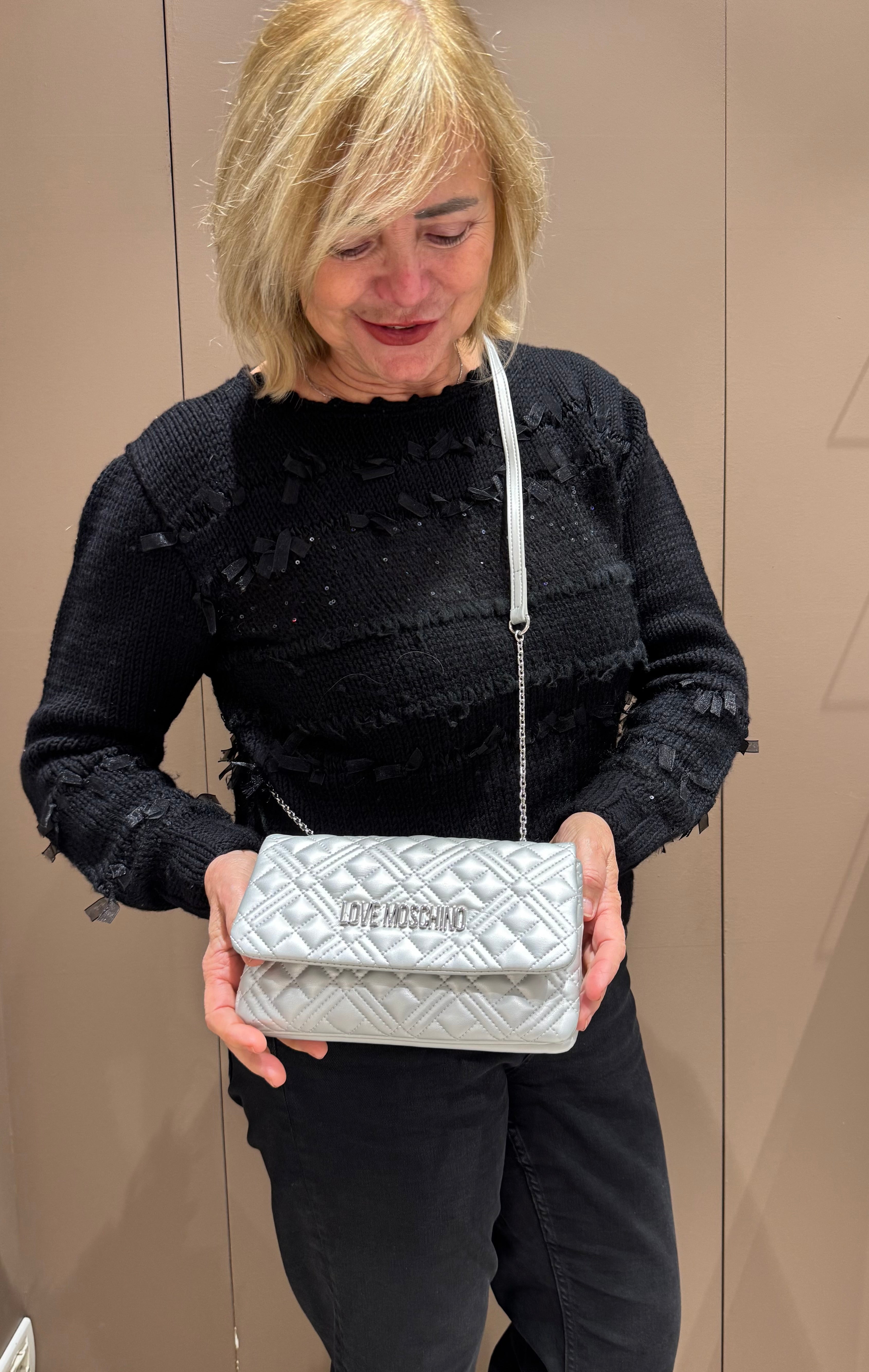 Pochette piccola silver trapuntata doppio scomparto  LOVE MOSCHINO